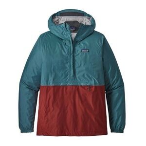 Patagonia Torrentshell Pullover Rain Jacket kangaroo pouch blue/red mens med